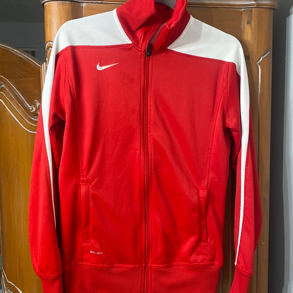 Nike Red and White Women's Full-Zip Athletic Jacket
